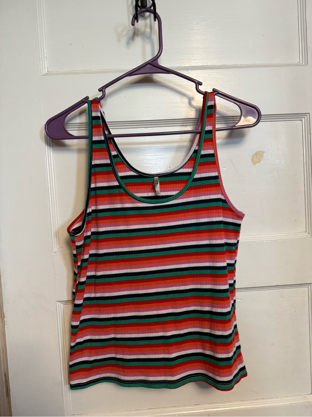BKE tank top w/ red, green, orange, navy, pink, etc horizontal stripes, Size XL